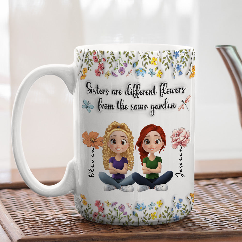 Custom Christmas & Birthday Gift For Sister • Sisters Are Different Flowers Cartoonize - Personalized 3D Inflated Effect Mug