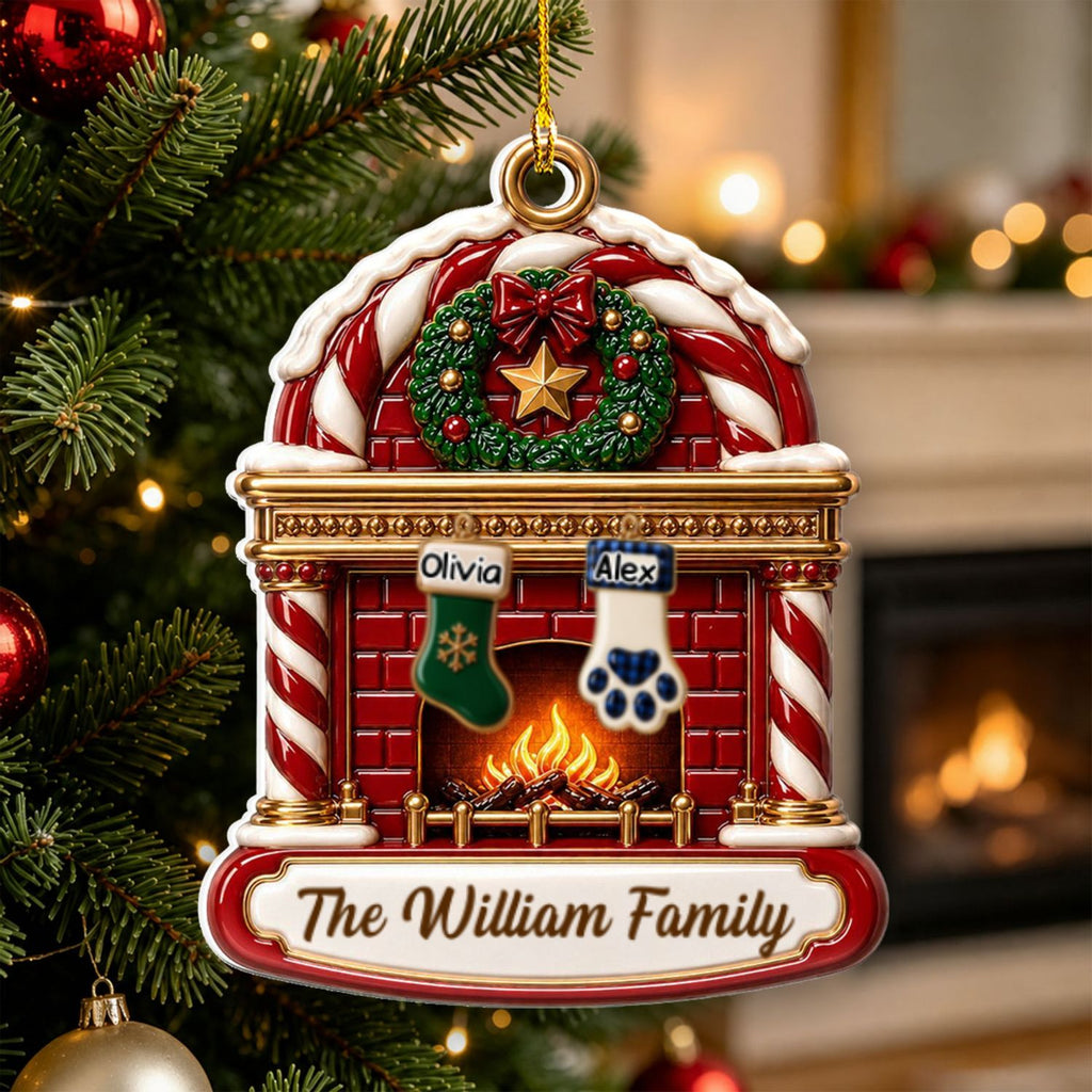 Custom Family Ornament, Christmas Gift for Family Members •  Family Fireplace - Personalized 3D White Acrylic Ornament