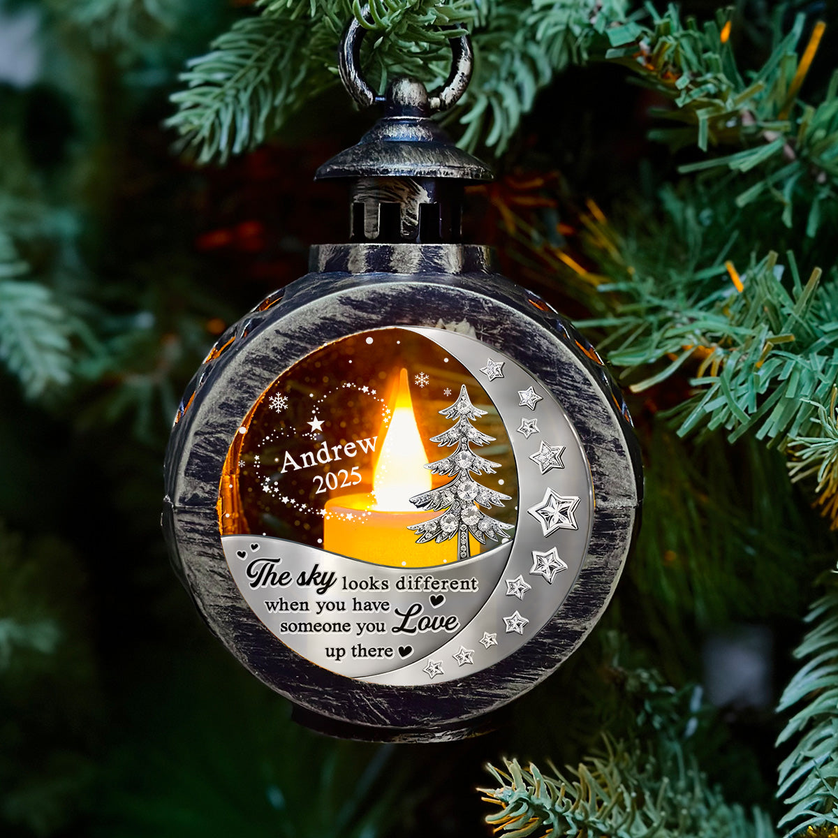 Custom Name Memorial Christmas Night Light, Remembrance Gifts • Not The Same Sky - Personalized 3D Effect Christmas Lantern