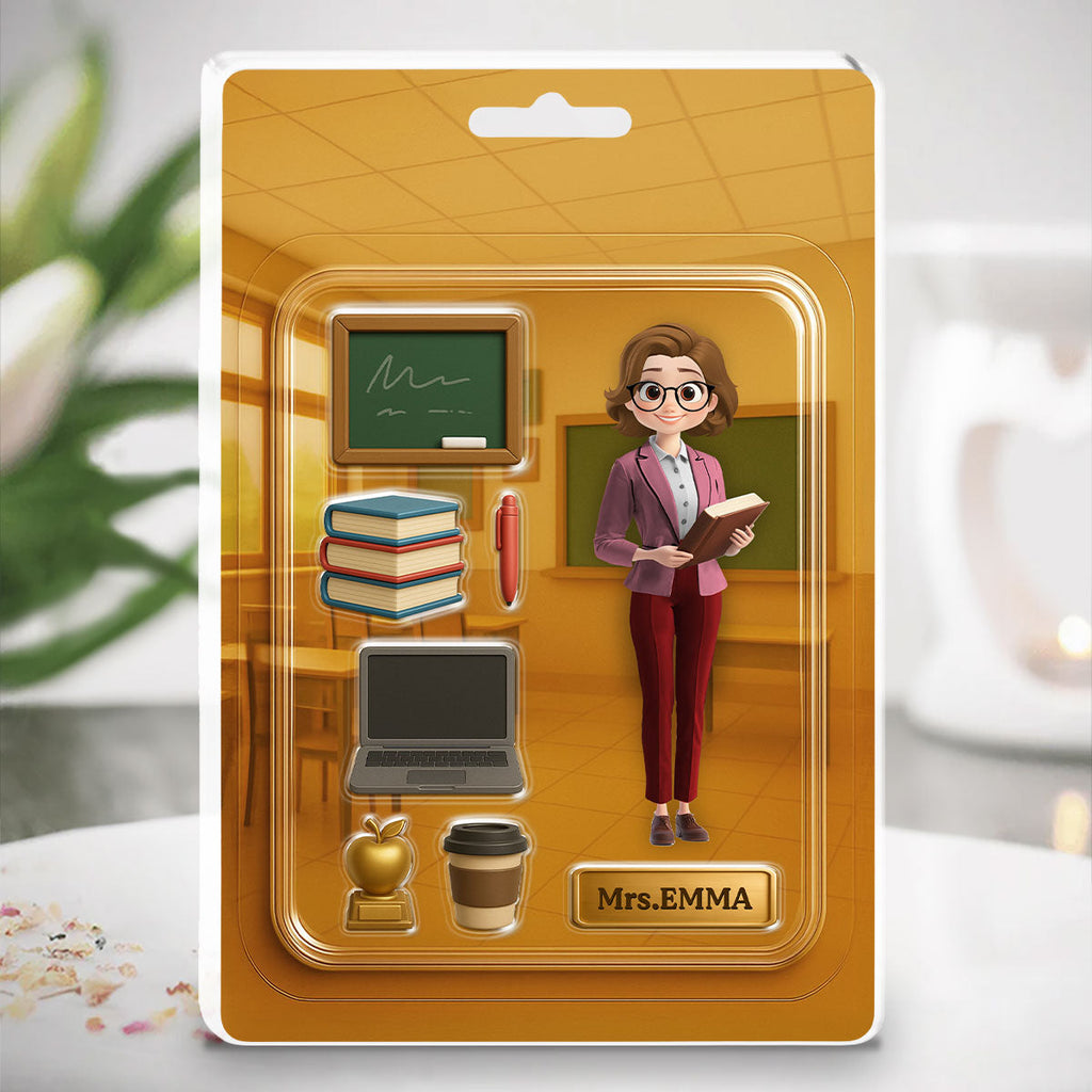 Custom Decor, Christmas Birthday Anniversary Gift Keepsake • Happy Teacher Figure - Personalized Acrylic Plaque