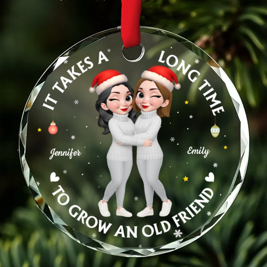 Custom Friendship Christmas Ornament, Best Friend Gift •  Good Friends Age Like Wine - Personalized Glass Ornament