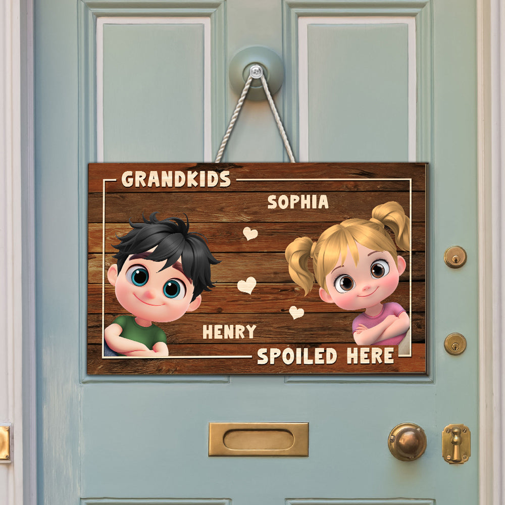 Custom Home & Wall Decor, Birthday & Christmas Gift • My Grandkids Spoiled Here- Personalized Wood Sign