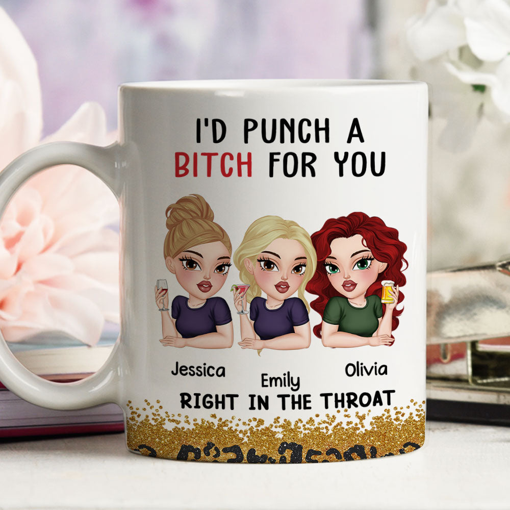 Custom Best Friend, Christmas & Birthday Friendship Keepsake Gift • Punch A Bitch For You Bestie - Personalized Coffee Mug