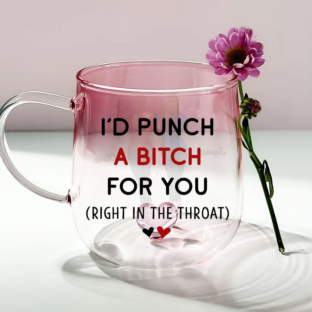 Custom Best Friend, Christmas & Birthday Friendship Keepsake Gift • I Would Punch For You - Personalized Pink Gradient Glass Mug