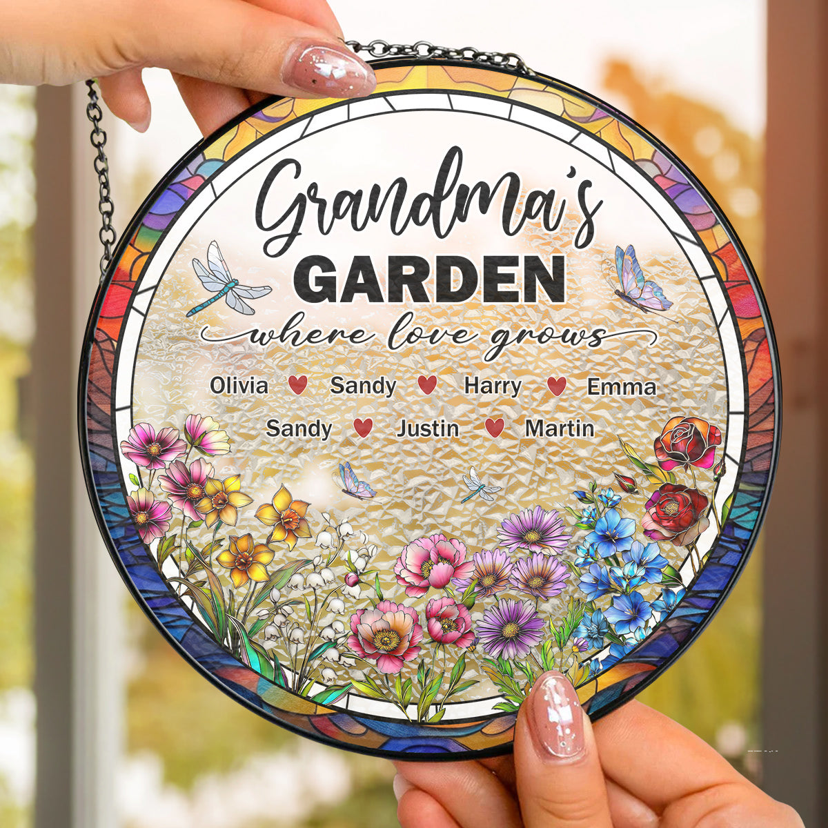 Custom Name Grandma Hanging Decor, Mother's Day Birthday Gifts • Grandma Garden - Personalized Window Hanging Suncatcher