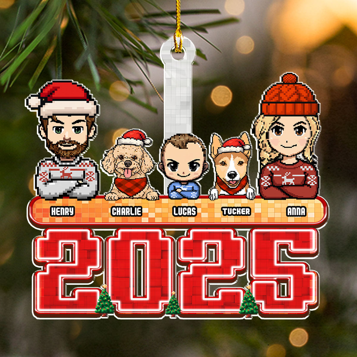 Custom Family Ornament, Christmas Gift for Family Members •  Family Pixel 2025 - Personalized Acrylic Ornament