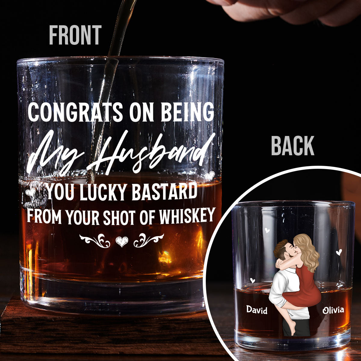 Custom Christmas Anniversary Birthday Drinkware Gifts for Couple • Congrats On Being My Husband - Personalized Whiskey Glass