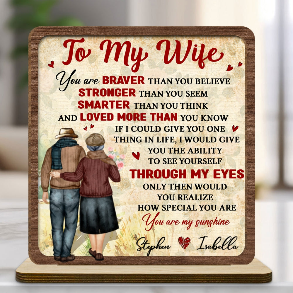 Custom Decor for Wife, Gift for Her • My Sunshine - Personalized 2-Layer Wood Plaque With Flat Base