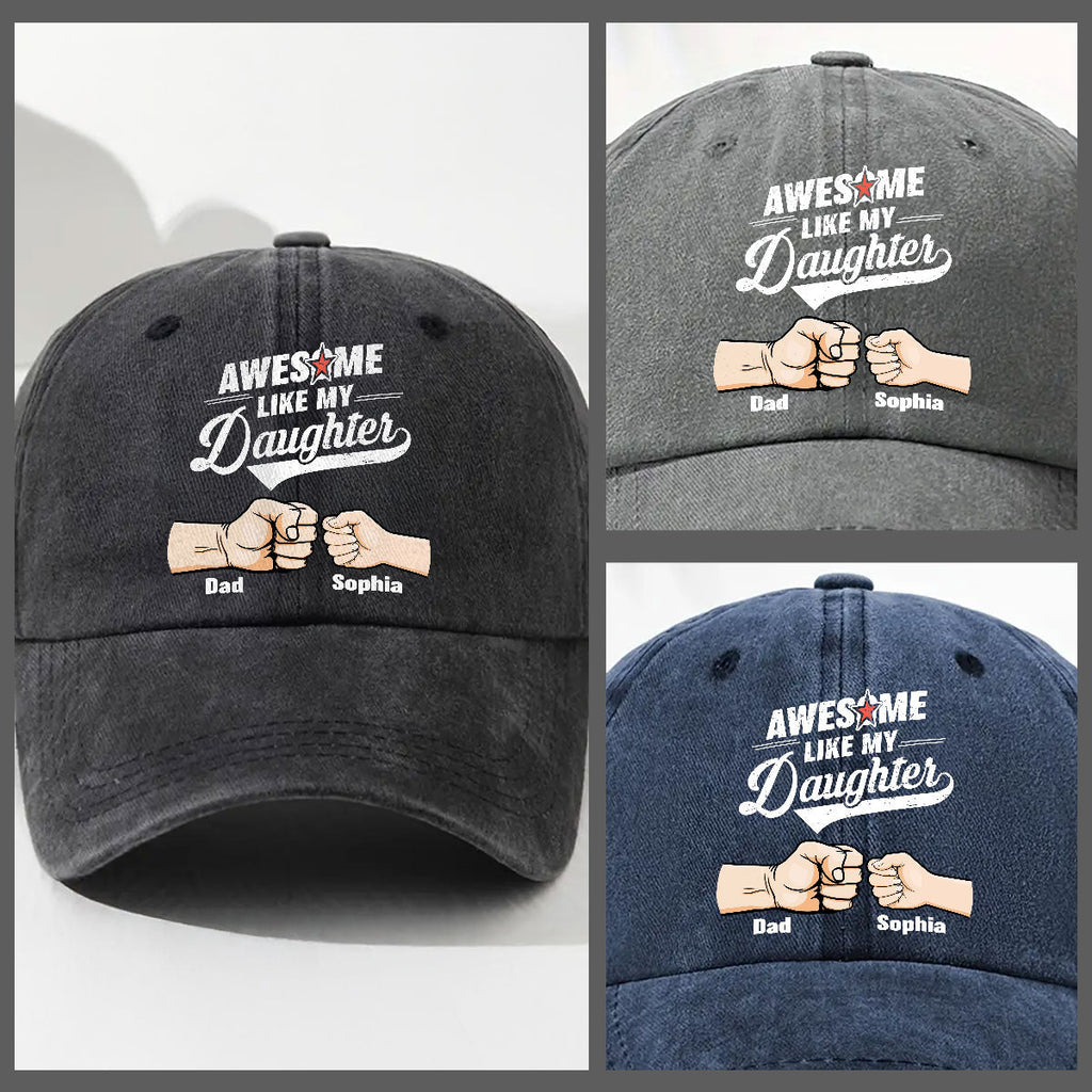 Custom Father's Day Christmas Birthday Gifts for Dad • Awesome - Personalized Vintage Washed Denim Cap