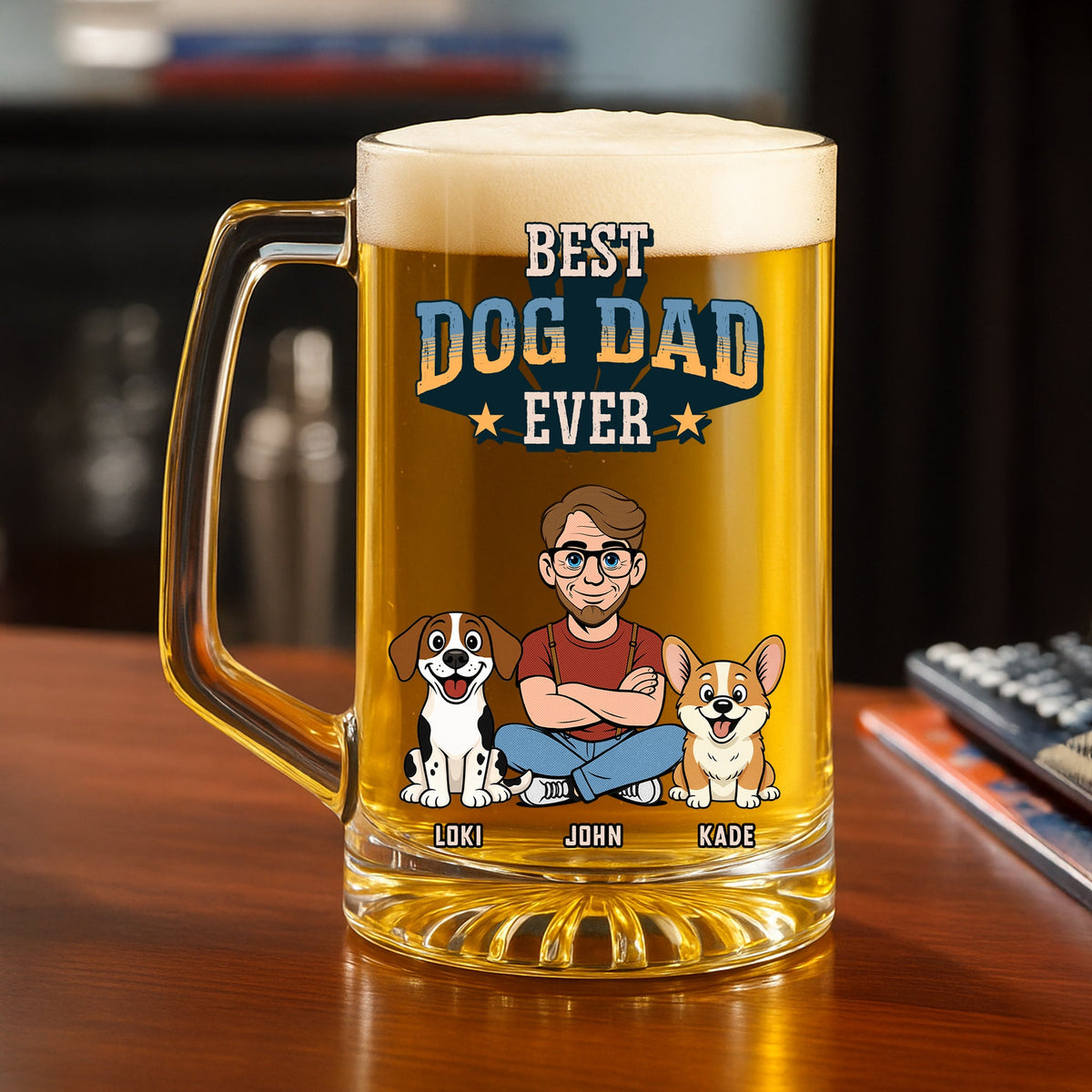 Best Dog Dad In The World - Personalized Beer Glass With Handle