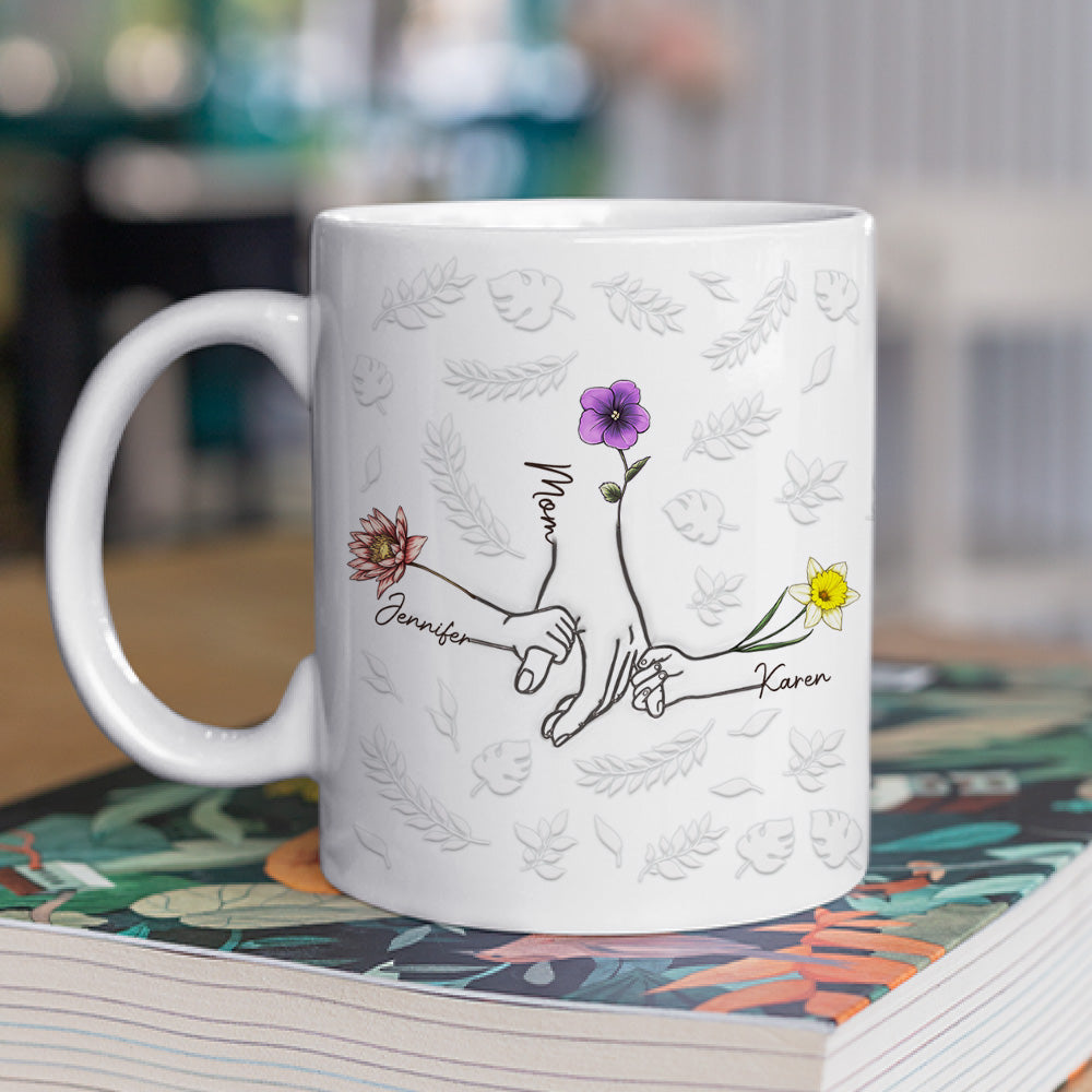 Custom Christmas & Birthday Gift for Mom • Hand In Hand, Heart In Heart - Personalized 3D Inflated Effect Mug