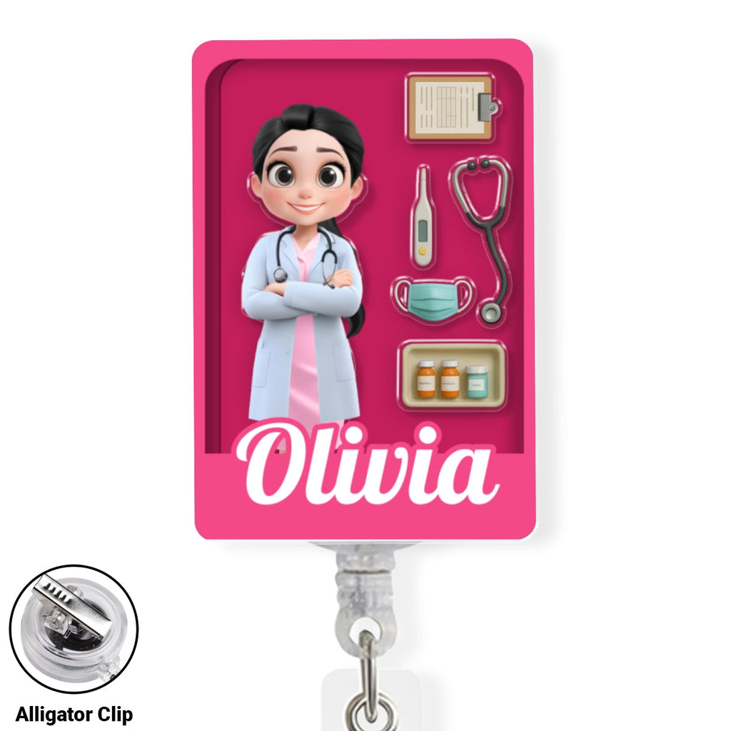 Custom Nurse ID Holder, Christmas Birthday Gifts for Healthcare Workers • Little Nurse Hero - Personalized Acrylic Badge Reel
