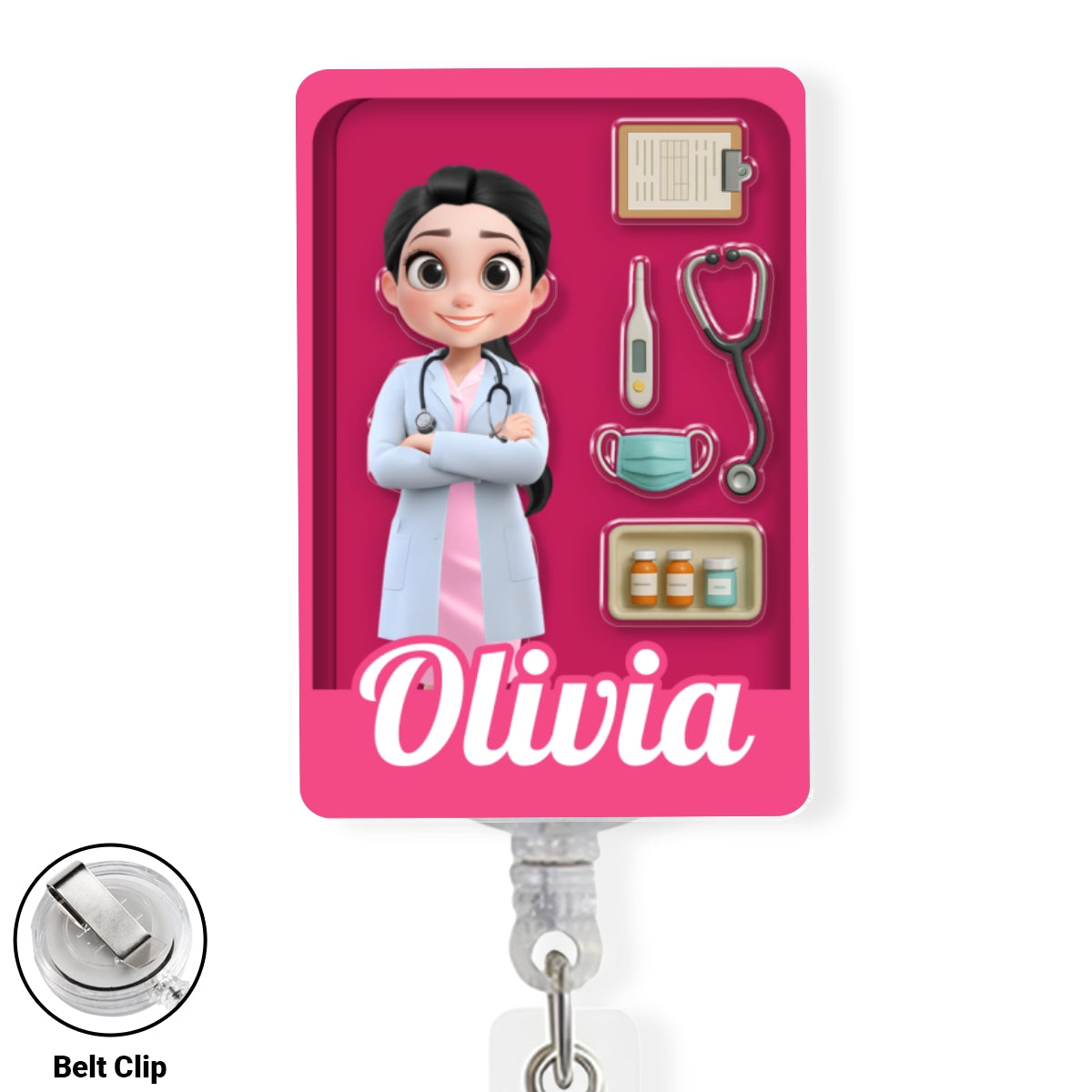 Custom Nurse ID Holder, Christmas Birthday Gifts for Healthcare Workers • Little Nurse Hero - Personalized Acrylic Badge Reel