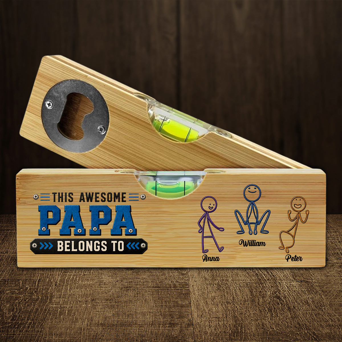 Awesome Dad - Personalized Wooden Spirit Level Bottle Opener