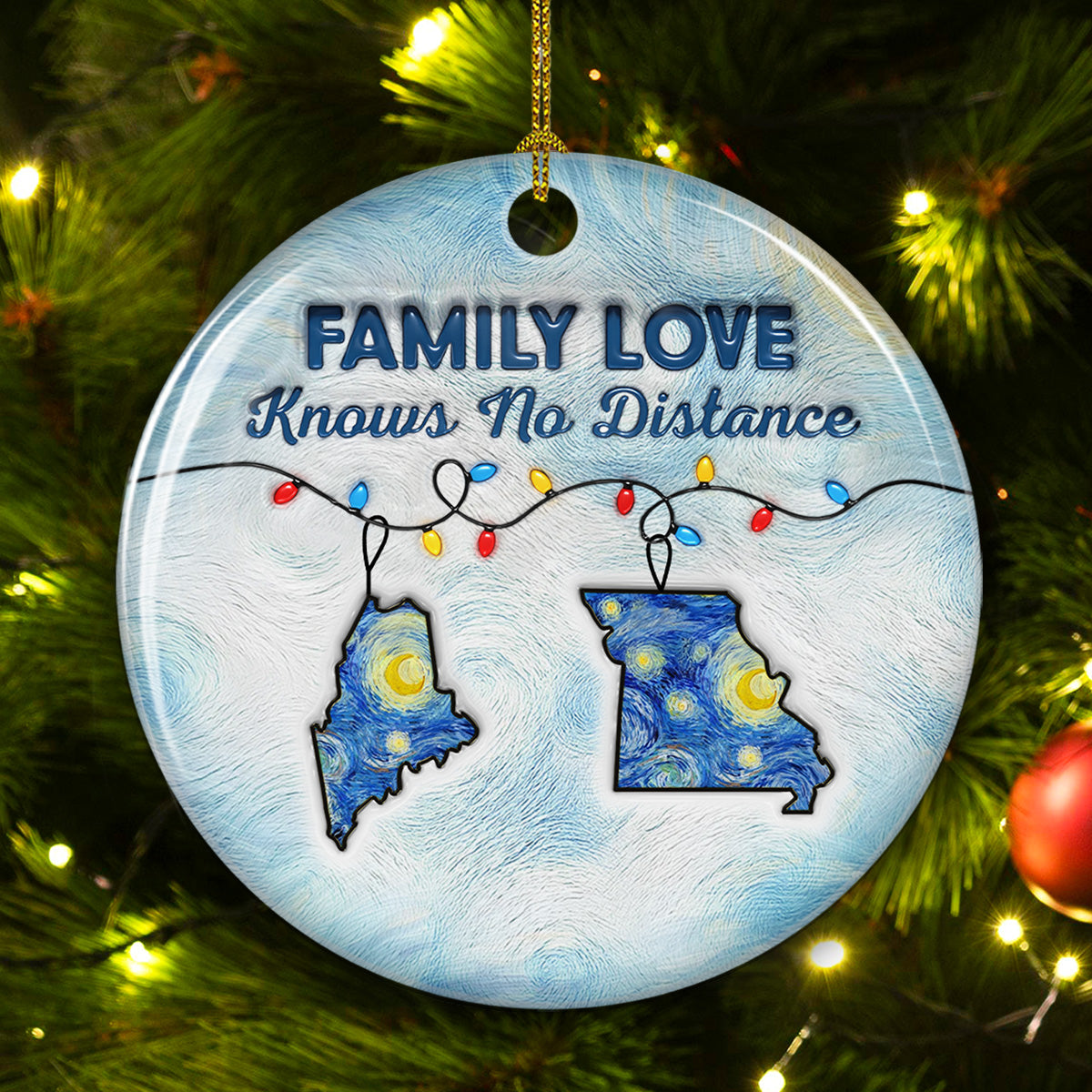 Custom Family Christmas Ornament for Long Distance Families •  Long Distance - Personalized 3D Inflated Effect Ceramic Ornament