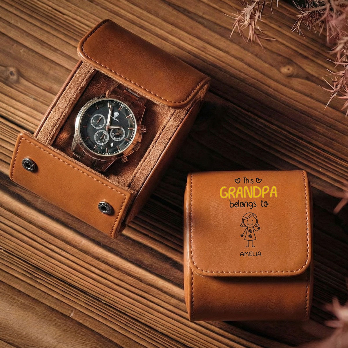This Grandpa Belongs To Us - Personalized Leather Watch Case