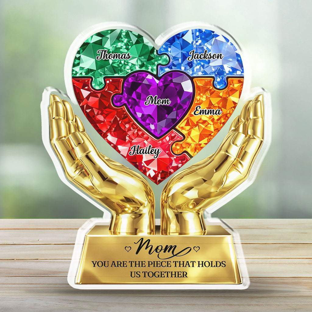 Custom Mother's Day Decor, Gift for Mom & Grandma • Puzzle Heart - Personalized Acrylic Plaque