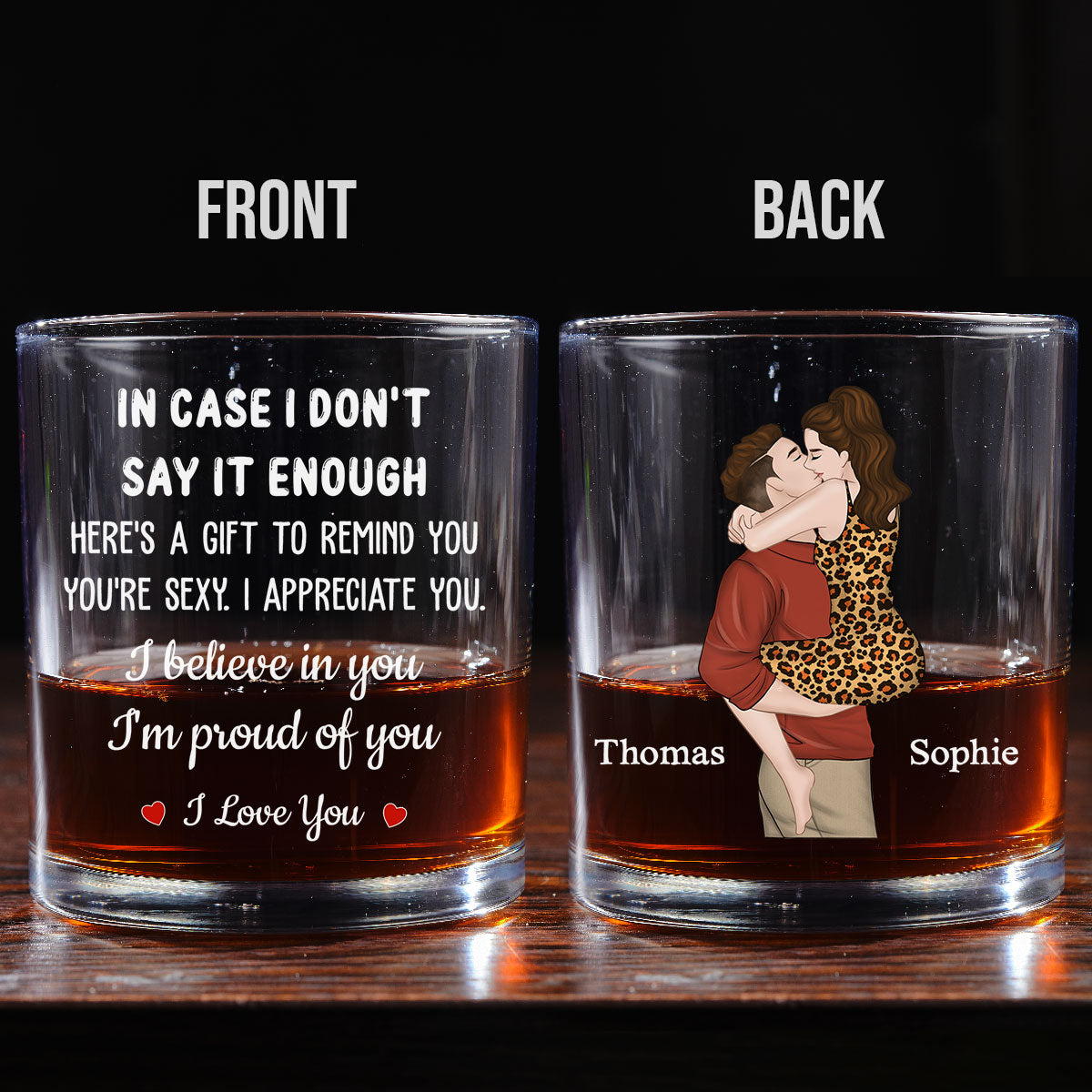 Custom Christmas Anniversary Birthday Drinkware Gifts for Couple • I Love You - Personalized Whiskey Glass