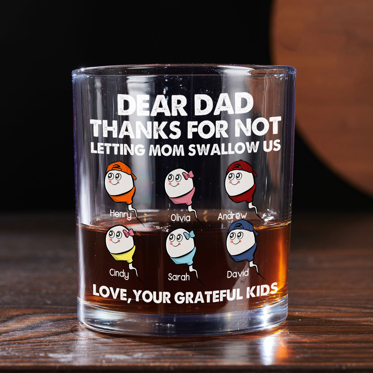 Custom Father's Day Birthday Gifts for Dad • Thanks For Not Letting Mom Swallow Us - Personalized Whiskey Glass