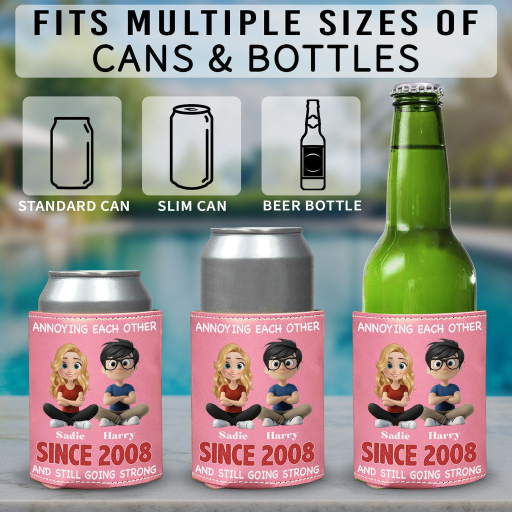 Forever In Love - Personalized Pink Leather Can Cooler Holder