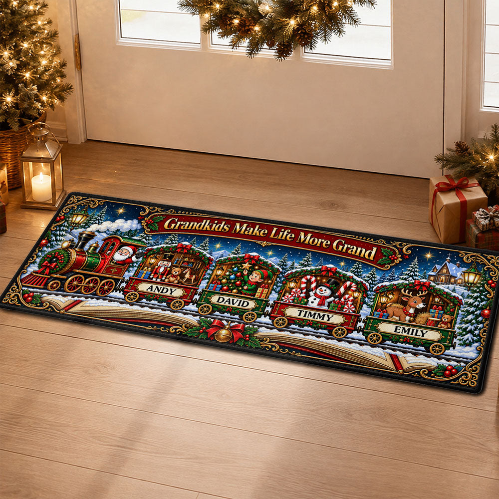Custom Family Name Rug, Housewarming Birthday Gift For Family Members • Grandkids Make Life More Grand - Personalized Runner Rug