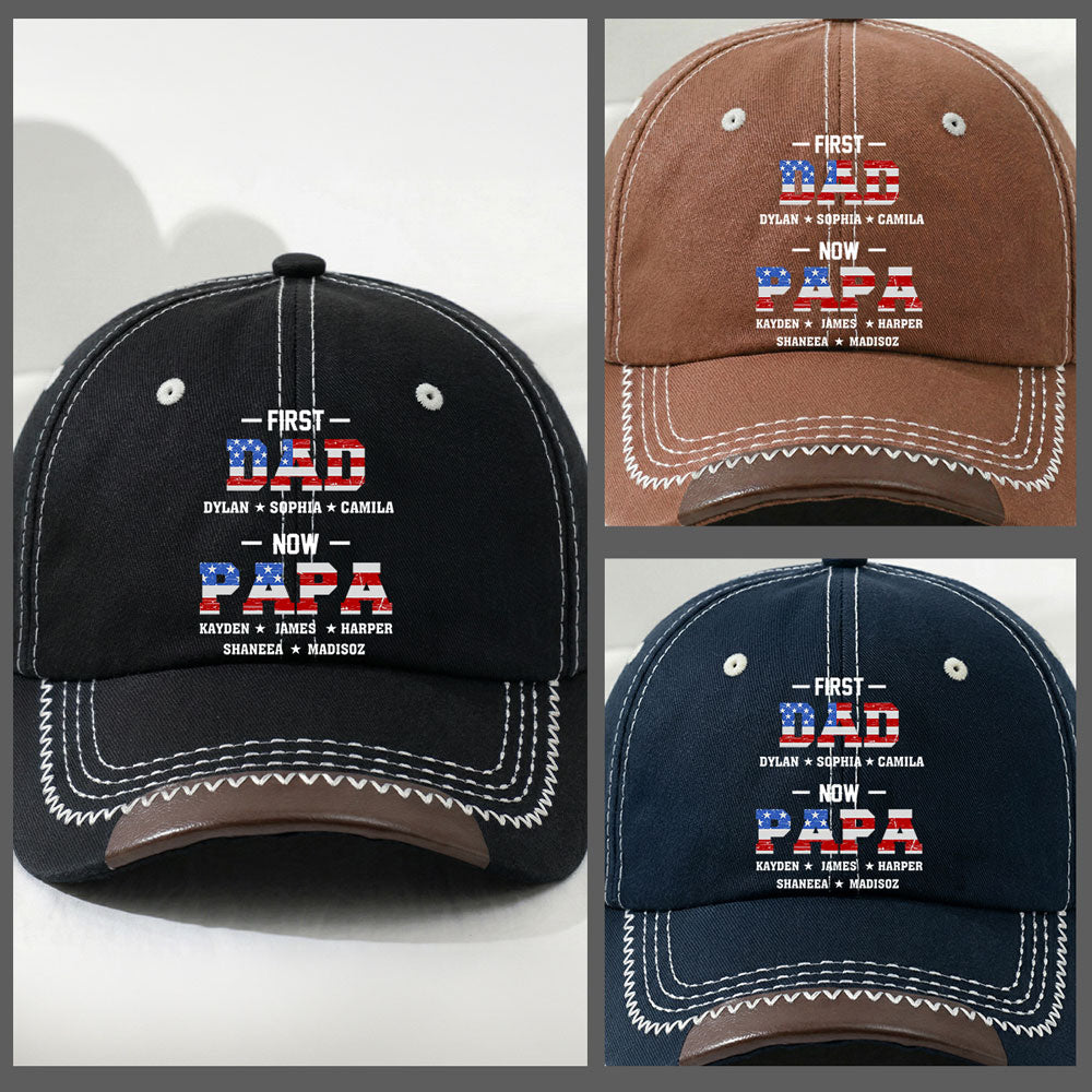 First Dad Now Papa - Personalized Vintage Soft Baseball Cap