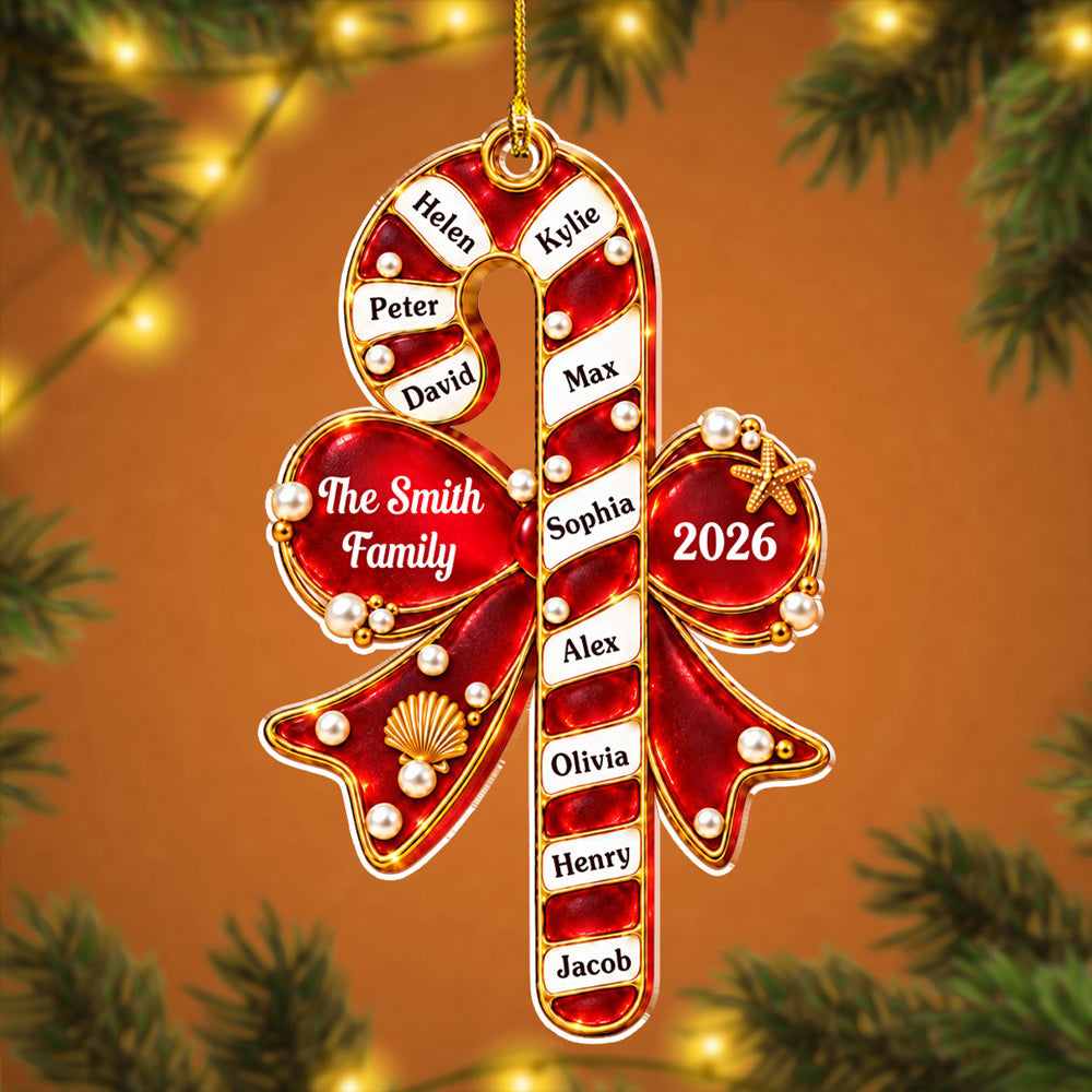 Custom Family Ornament, Christmas Gift for Family Members •  Candy Cane Family - Personalized Acrylic Ornament