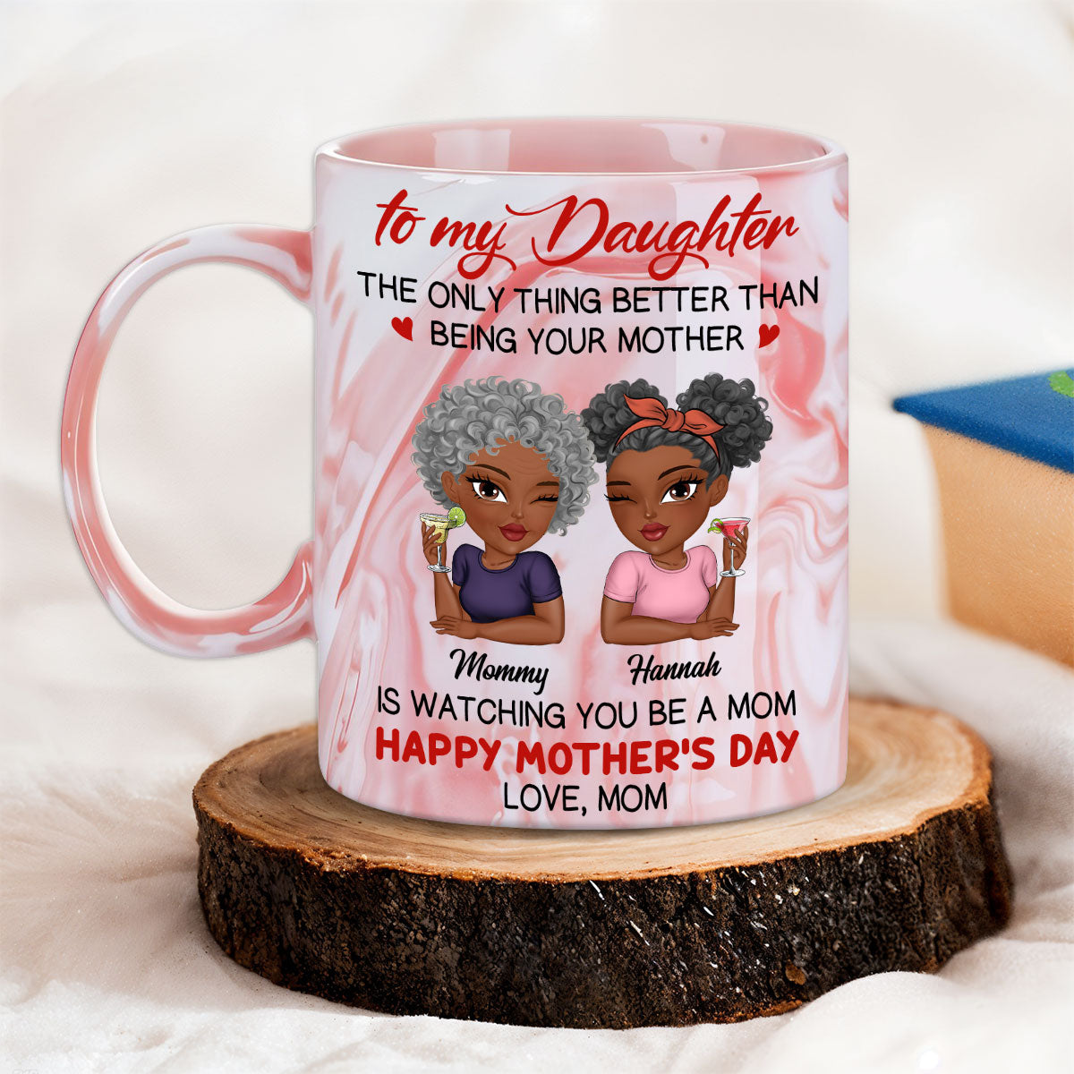 Custom Christmas & Birthday Gift for Daughter • Watching You Be A Mom - Personalized Pink Marble Mug