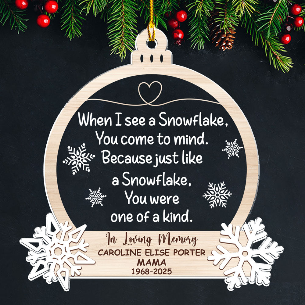 Custom Memorial Christmas Ornament, Sympathy Keepsake •  Snowflakes Bring You To Mind - Personalized Acrylic Ornament