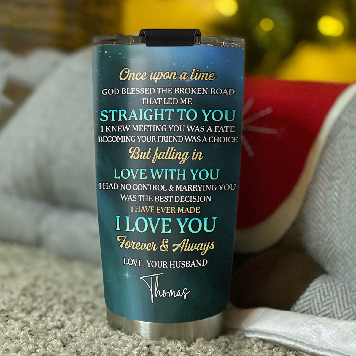 Custom Christmas Anniversary Gifts For Couple • God Blessed The Broken Road - Personalized Tumbler
