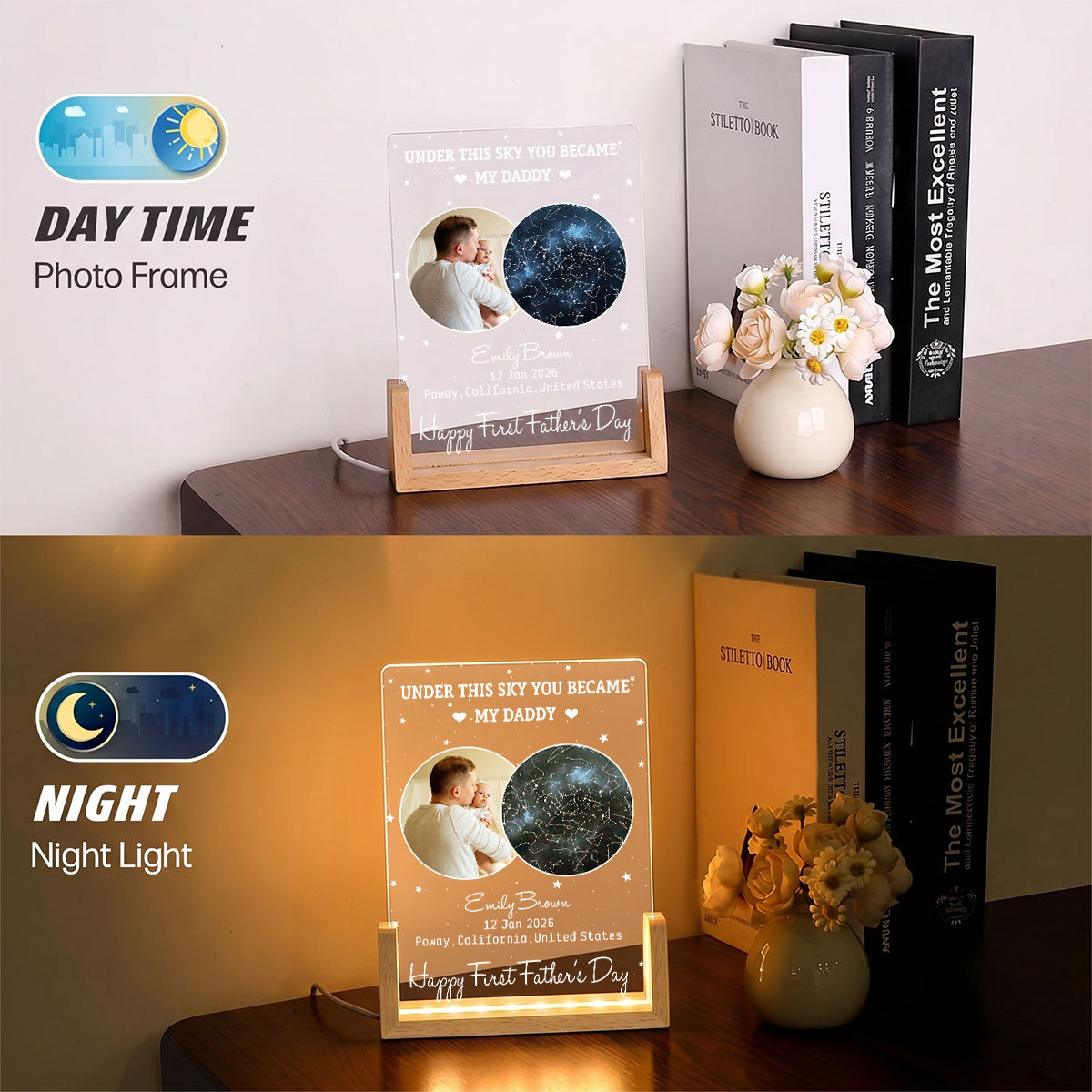 Custom Photo First Father's Day Gift for New Dads • Under This Moon You Became My Daddy 2 - Personalized Night Light
