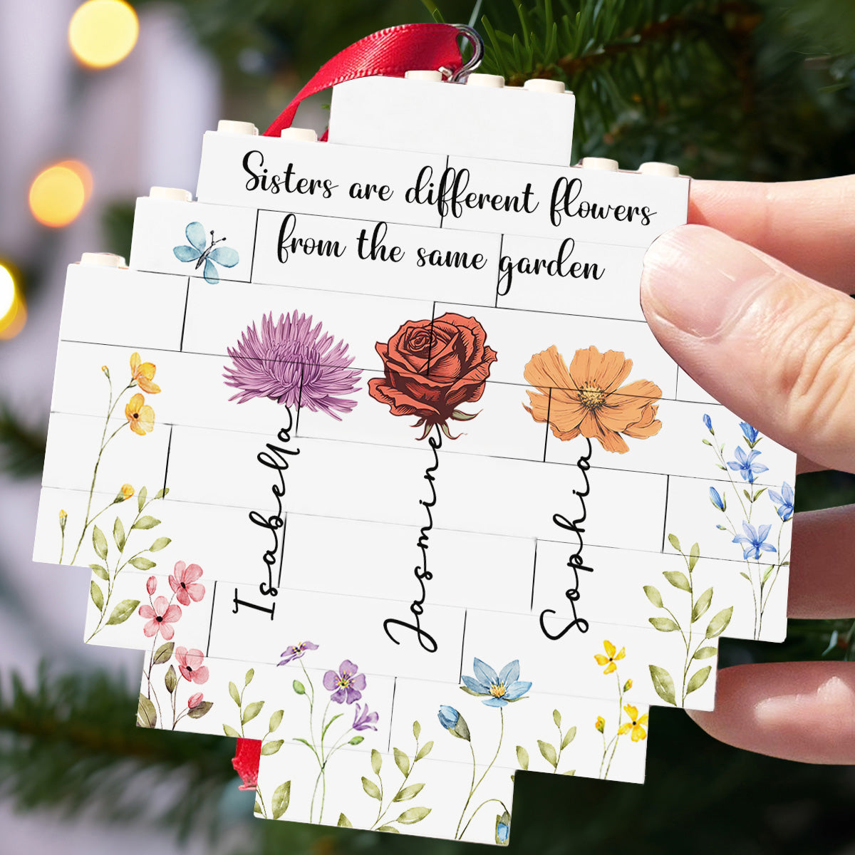 Custom Friendship Christmas Ornament, Best Friend Gift •  Lovely Flowers - Personalized Puzzle Ornament