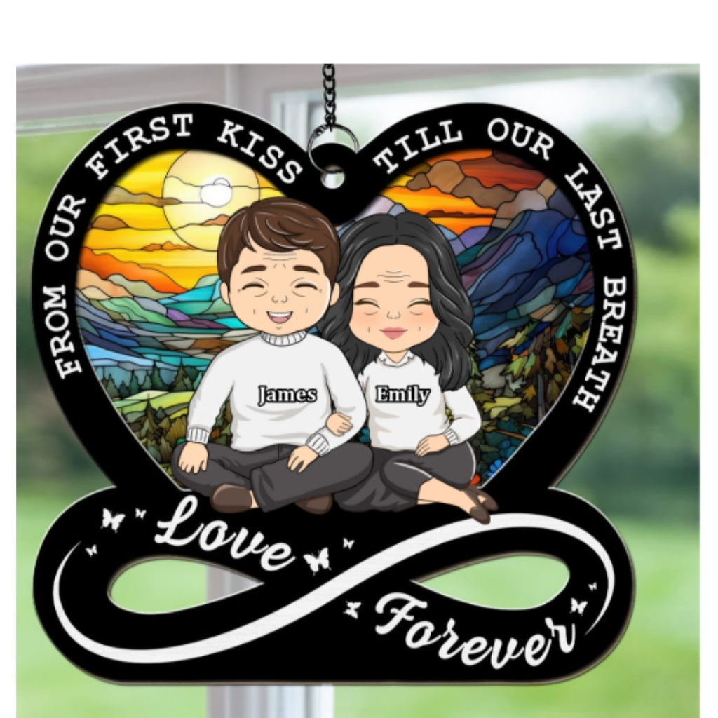 Custom Couple Hanging Decor, Anniversary Valentine's Day Gifts • Love Forever - Personalized Suncatcher