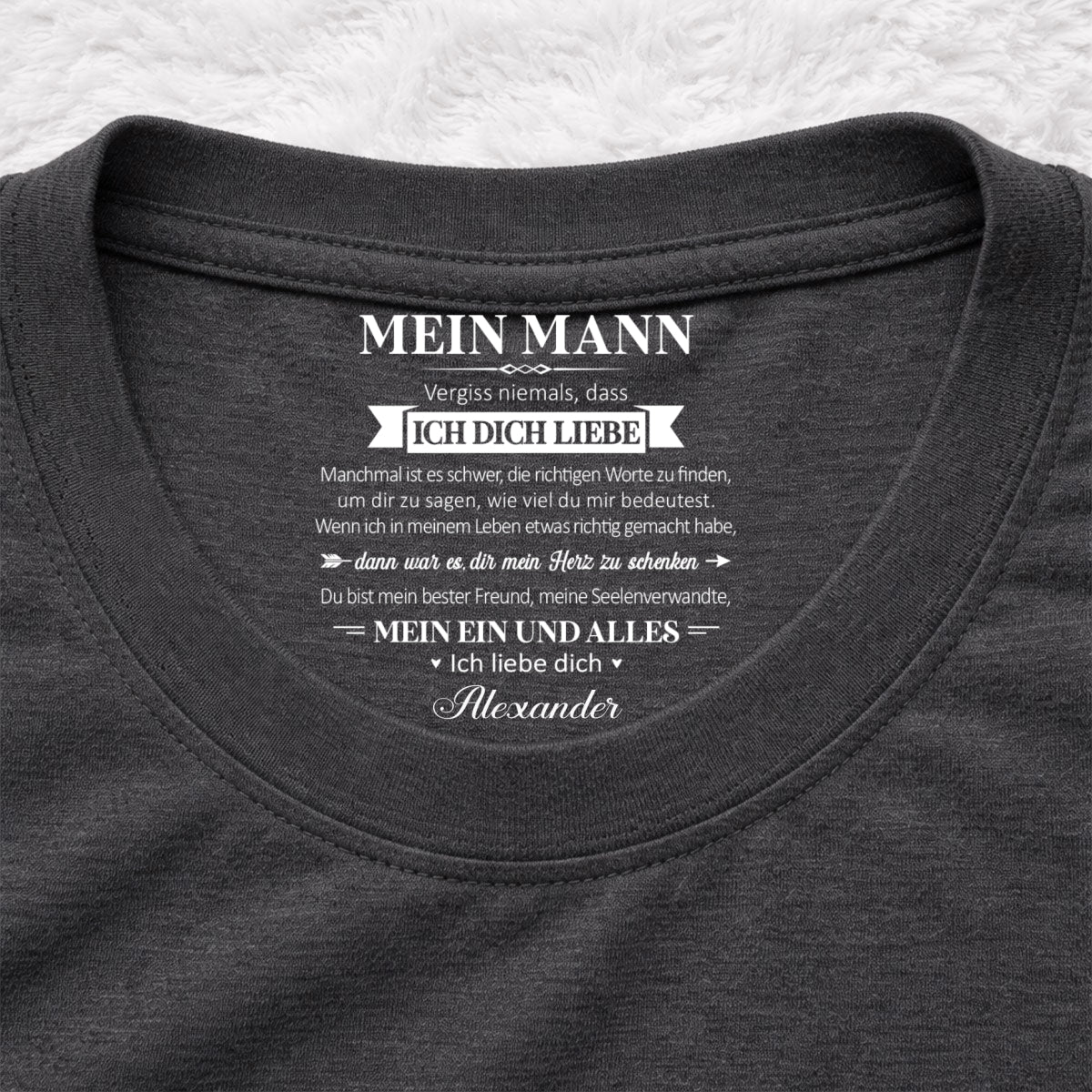 Custom Christmas Anniversary Keepsake Gifts For Husband • Mein Seelenverwandter und mein Ein und Alles – T-Shirt mit personalisiertem Aufdruck im Innenkragen