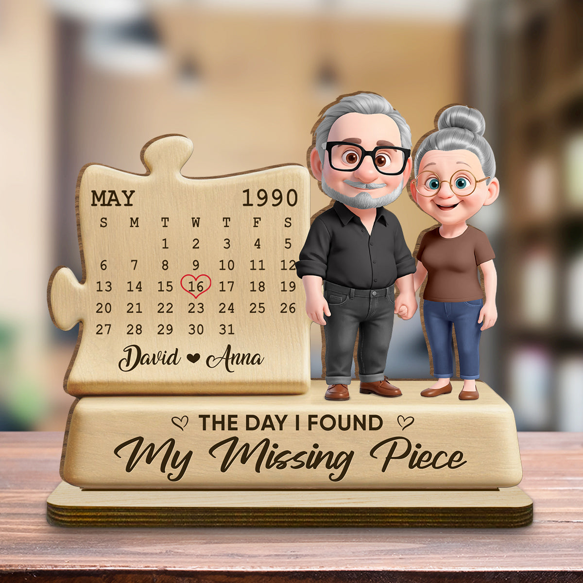 Custom Couple's Decor, Anniversary & Wedding Gift • The Missing Piece - Personalized 2-Layer Wood Plaque With Flat Base