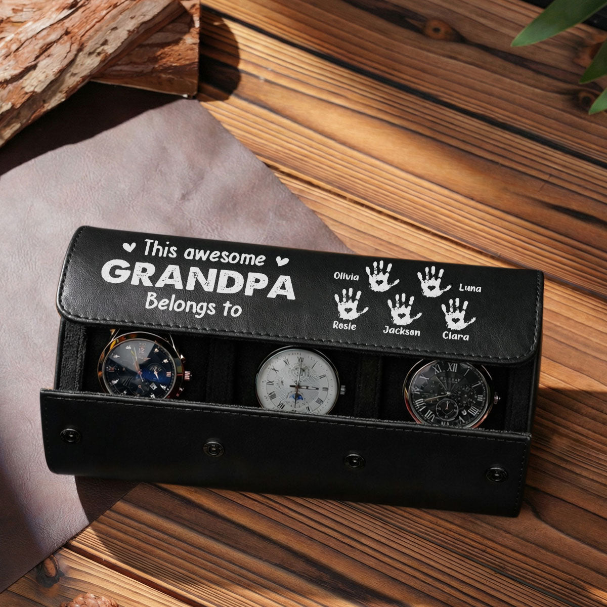 This Awesome Grandpa Belongs To - Personalized Leather Watch Case