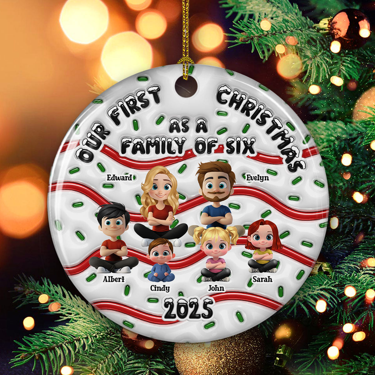 Custom Keepsake Christmas Ornament •  Family Cake - Personalized 3D Inflated Effect Ceramic Ornament