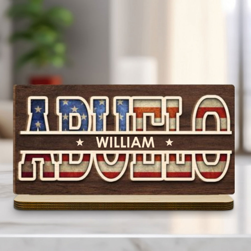 Custom Father's Day Decor, Gift for Dad & Grandpa • Dad America - Personalized 2-Layer Wood Plaque With Flat Base