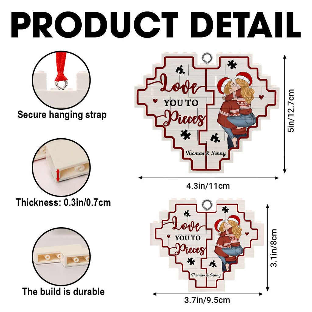 Custom Couple Christmas Ornament, Anniversary Gift •  Love You To Pieces - Personalized 3D Effect Heart Puzzle Ornament