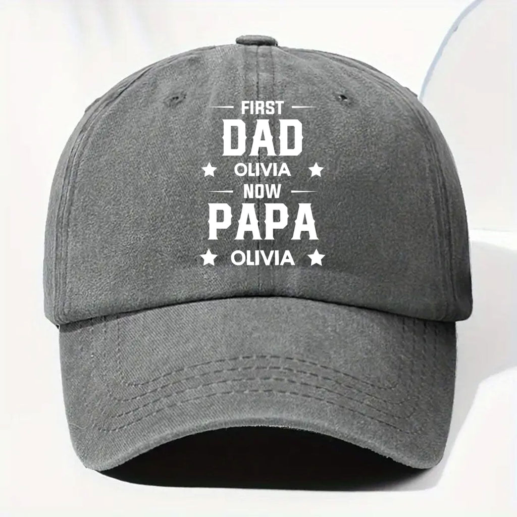 First Dad Now Grandpa - Personalized Vintage Washed Denim Cap