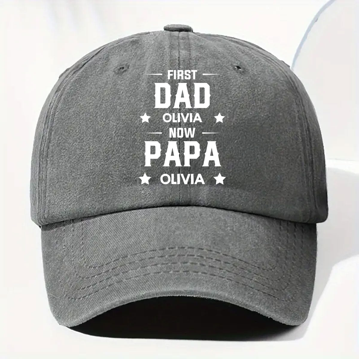 First Dad Now Grandpa - Personalized Vintage Washed Denim Cap
