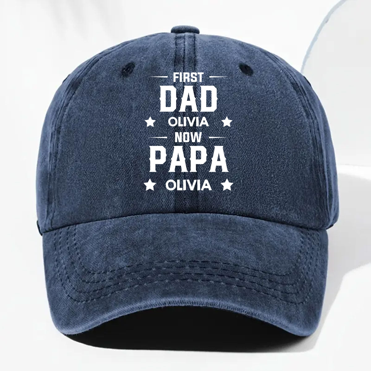 First Dad Now Grandpa - Personalized Vintage Washed Denim Cap
