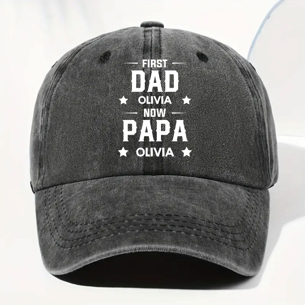 First Dad Now Grandpa - Personalized Vintage Washed Denim Cap