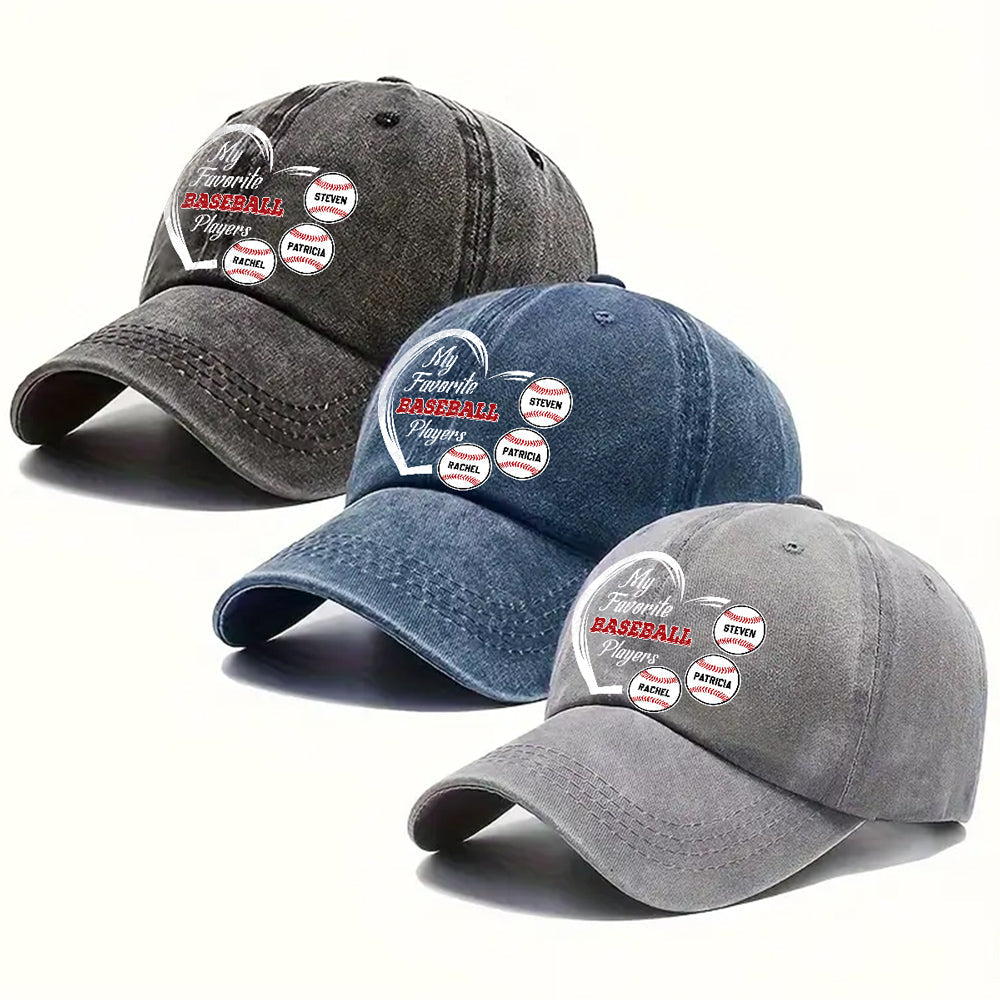 Custom Christmas Headwear Birthday Gifts for Parents • Favorite Players On My Cap - Personalized Vintage Washed Denim Cap
