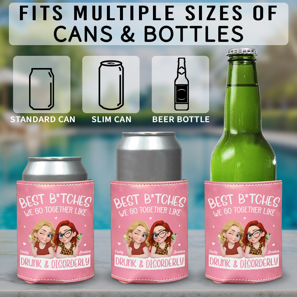 Partners In Wine - Personalized Pink Leather Can Cooler Holder