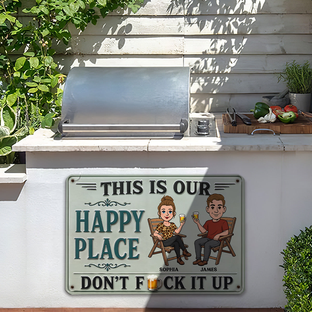 Custom 3D Family Summer Backyard, Patio & Porch Decor • Vintage Palce - Personalized Metal Sign
