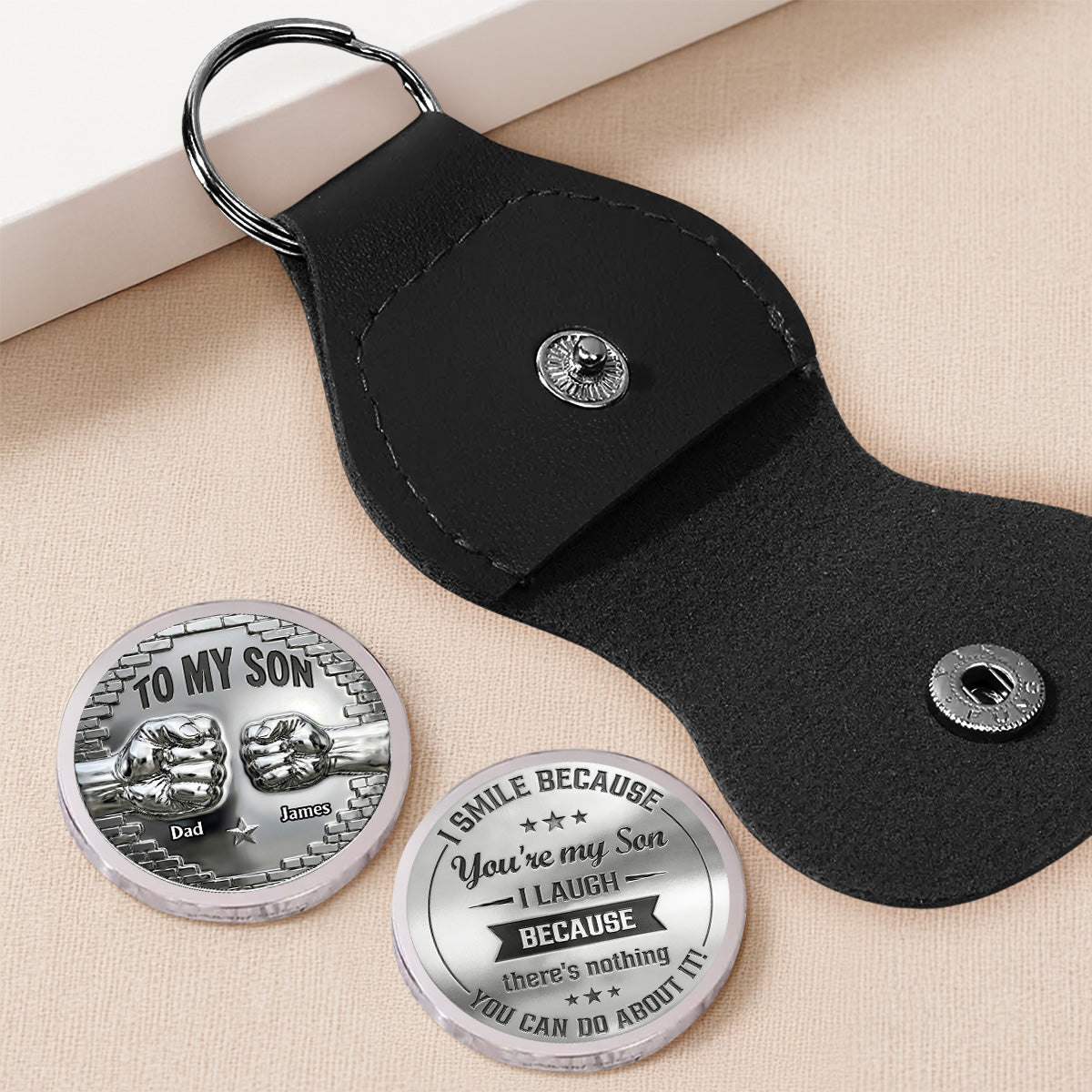 Custom Coin Keychain for Son, Father's Day Birthday Gifts • I Smile Because You - Personalized Pocket Hug