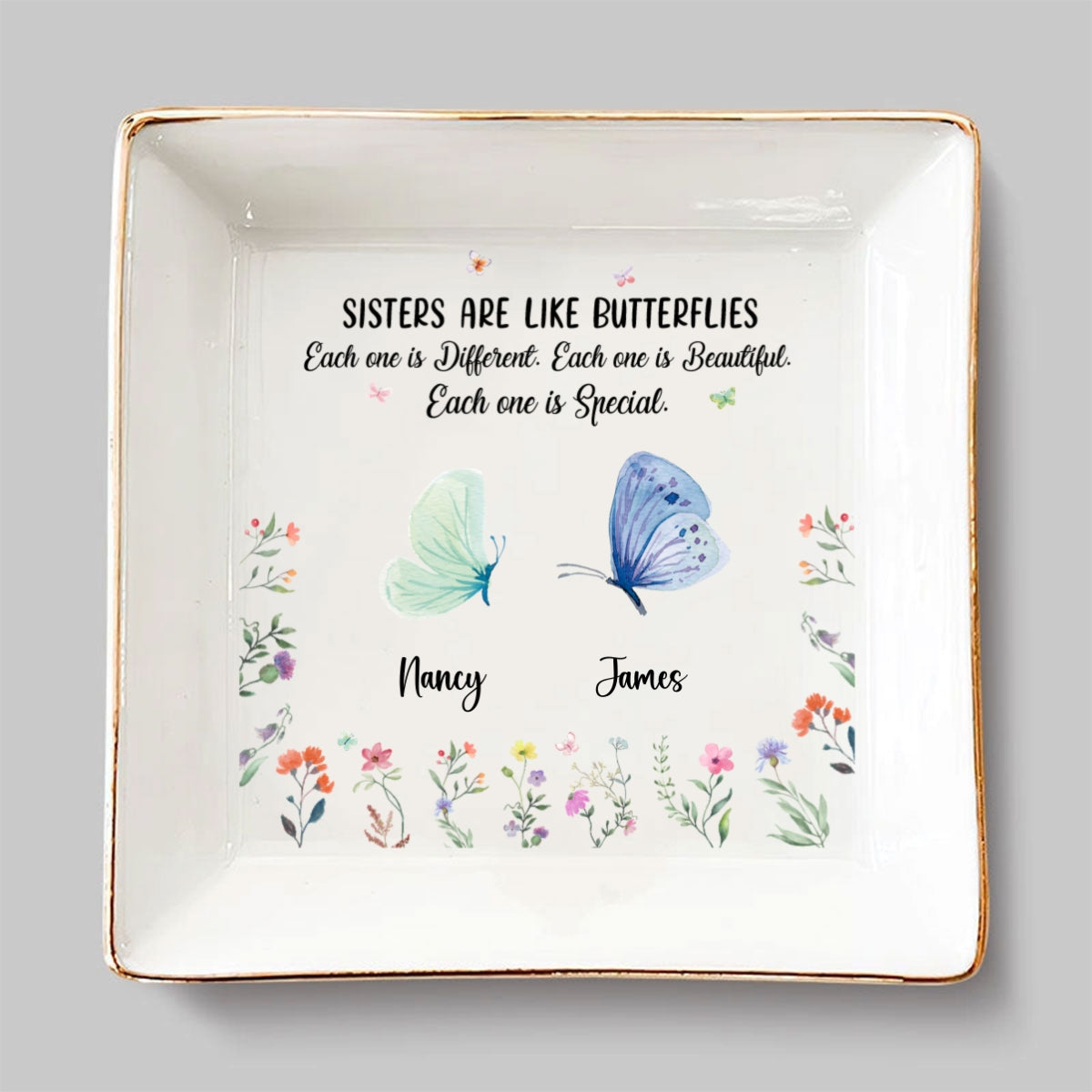 Custom Bestie Trinket Dish, Birthday Christmas Gift For Best Friend • Sister Are The Gardeners Of Our Souls - Personalized Jewelry Dish