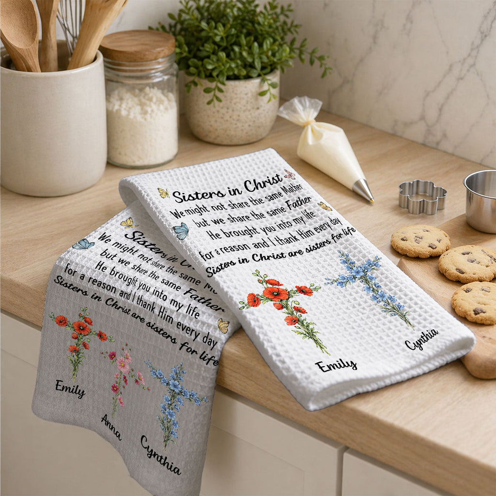 Custom Sister Kitchen Towel With Names, Birthday Christmas Gift For Sister Sibling • Sisters Growing In Grace - Personalized Kitchen Towel