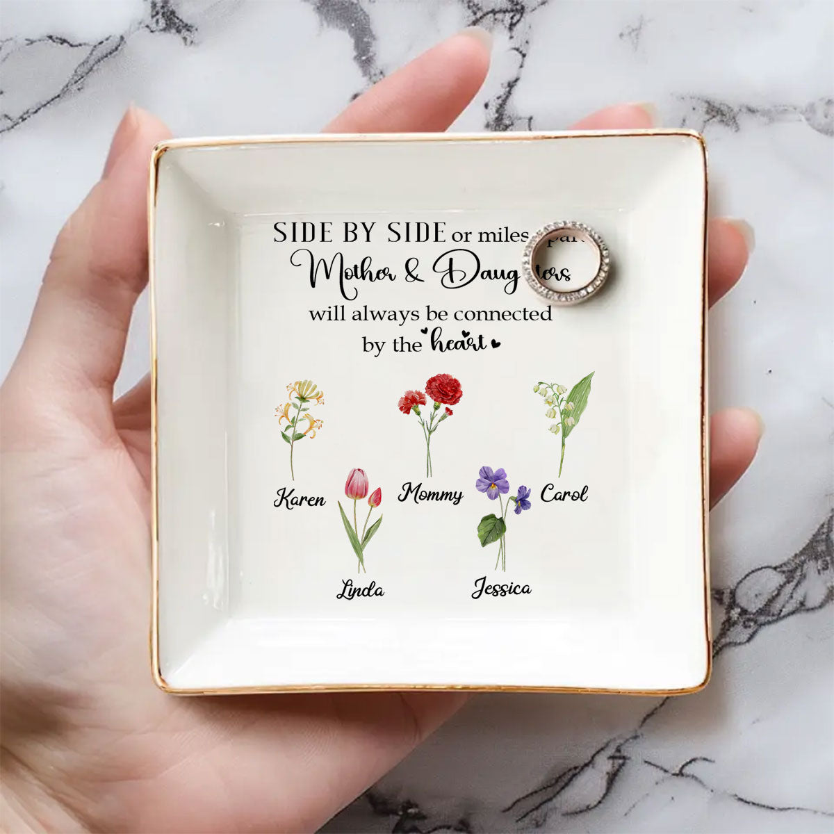 Custom Daughter Trinket Dish, Meaningful Birthday Gift For Her • Linked Together - Personalized Jewelry Dish